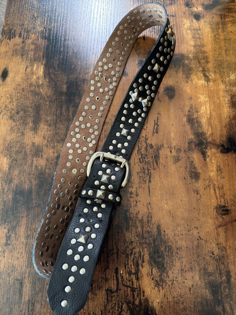 Betsey Johnson Embellished Studded Silver Black Genuine Leather Belt Size Medium
